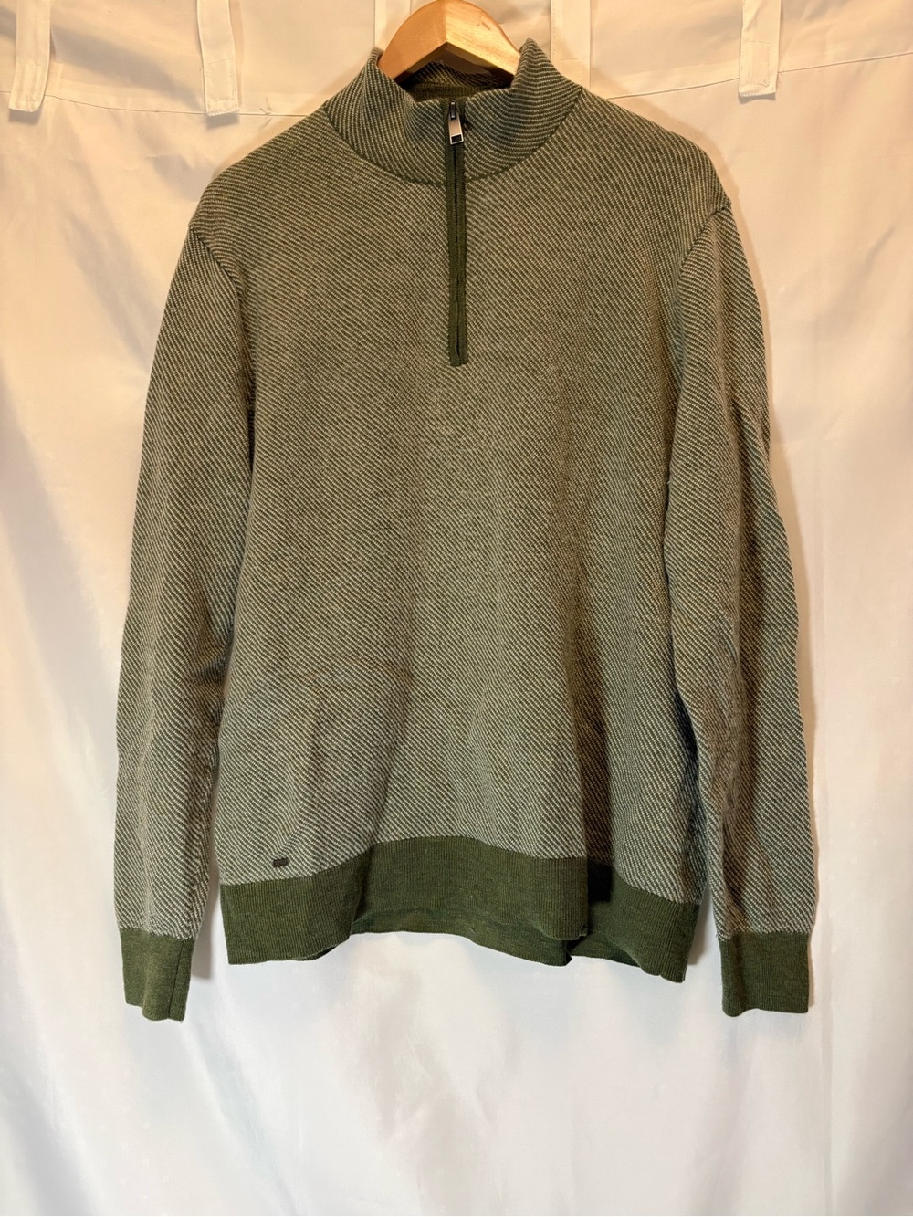 UNTUCKit Sweater Men XXL Green Mock Neck Extra Fine Merino Wool 1/4 Zip Pullover